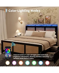 gaomon Rattan Platform Bed Frame with Boho Headboard and Metal Slat Support