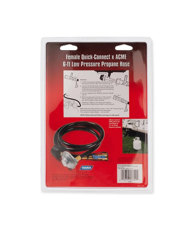 Camco Low Pressure Gas Regulator with 6' Propane Hose and Quick Connect Valve