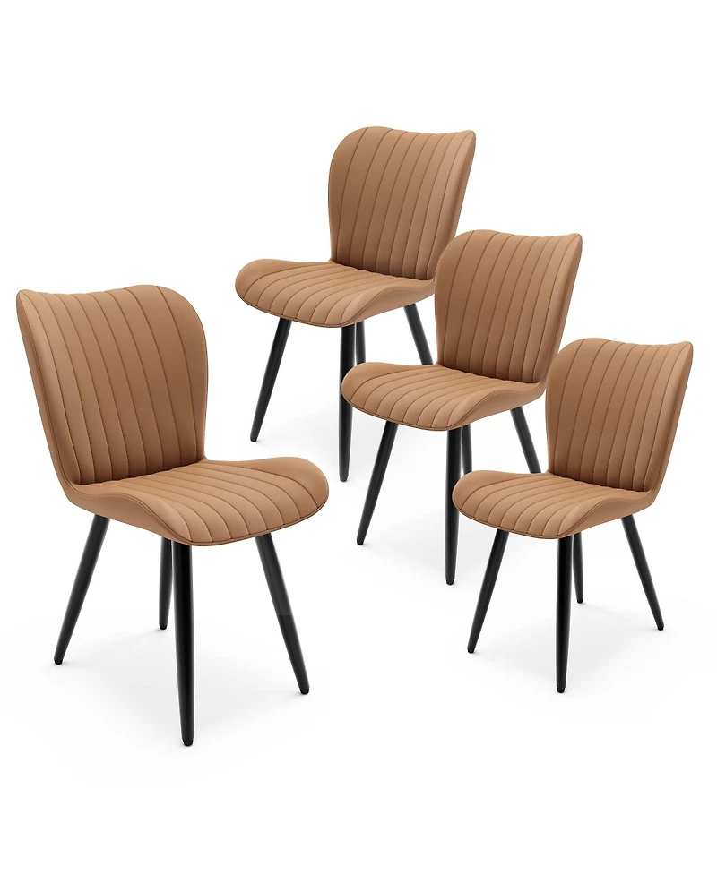 Streamdale Furniture 4 Modern Pu Leather Dining Chairs with Metal Legs