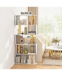 Gymax 2 Pieces 5 Tier Geometric Bookcase 62 Inch S Shaped Bookshelf with Metal Frame