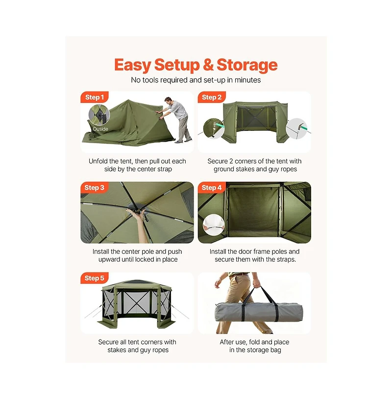 Sugift Pop up Gazebo Screen Tent 12 x 12 ft Large 6-Sided Camping Canopy Tent with Removable Top