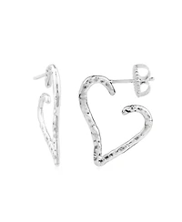 American West Jewelry Sterling Silver 1 Inch Textured Heart Hoop Earrings