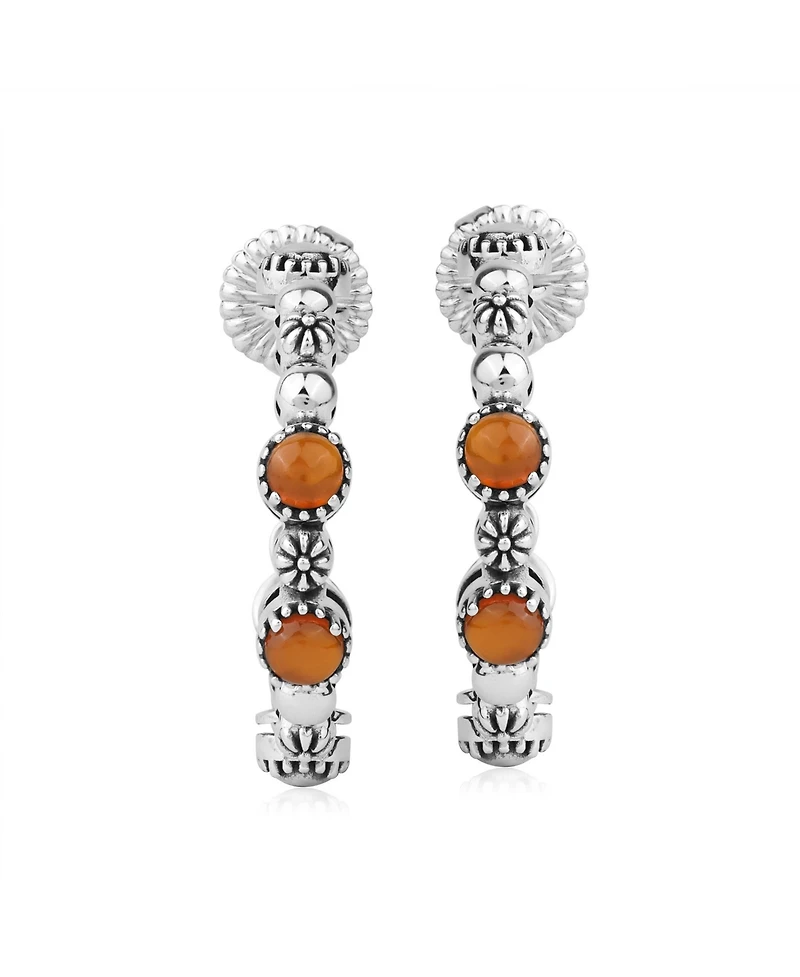 American West Jewelry Sterling Silver Onyx 1 Inch Concha Hoop Earrings