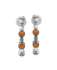 American West Jewelry Sterling Silver Onyx 1 Inch Concha Hoop Earrings