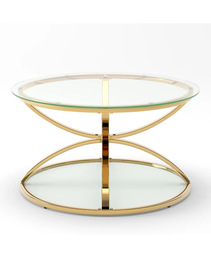 Streamdale Furniture Modern Glass 2-Tier Round Coffee Table