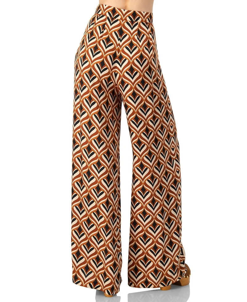 Ivonne Women's Geometric Wide Leg Printed Pants with Side Zipper