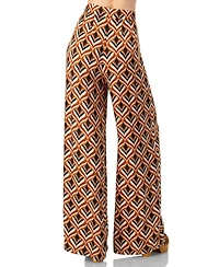 Ivonne Women's Geometric Wide Leg Printed Pants with Side Zipper