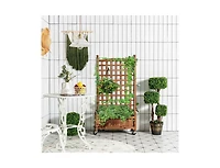 Lucky One 50 Inch Wooden Planter Box with Trellis and Wheels, Raised Garden Bed
