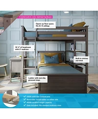 Max & Lily L-Shaped Twin over Bunk Bed with Bookcase and Desk