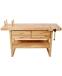 Streamdale Furniture 60 inches Rubber Hardwood Workbench with 4 Drawers, 330-pound Heavy Duty