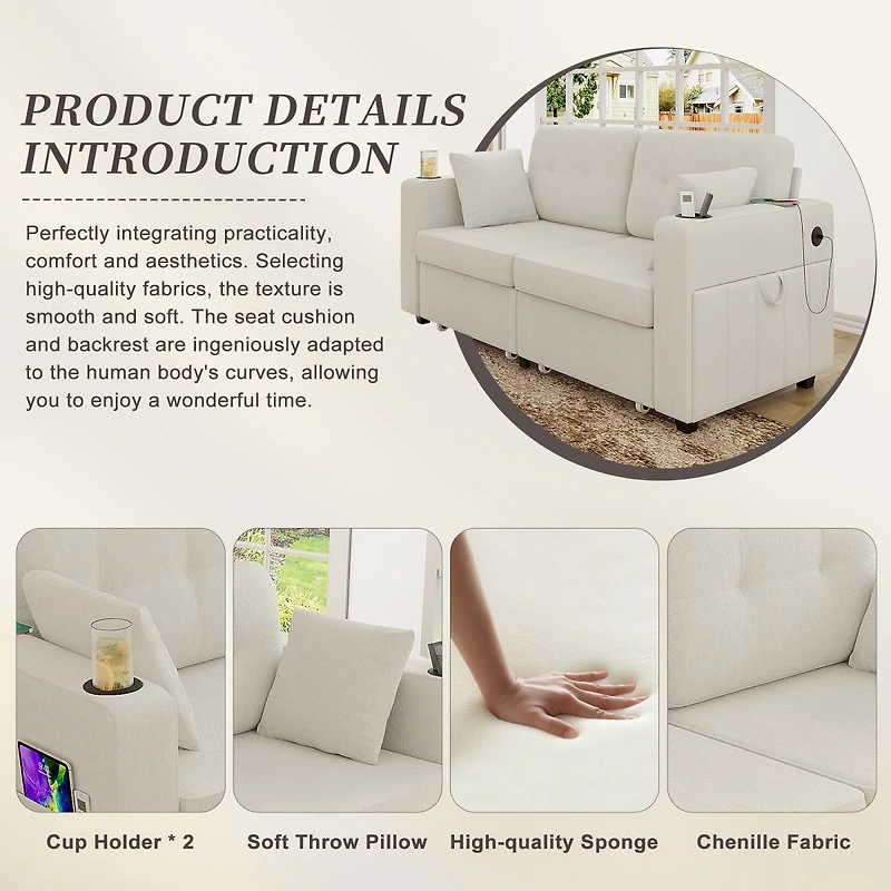 Streamdale Furniture Modern 3-Seat Chenille Sofa with Usb and Storage
