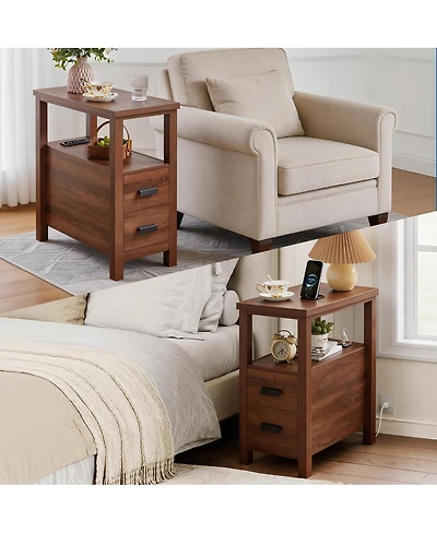 Streamdale Furniture Rustic End Table Charging Station and 2 Drawers