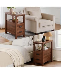 Streamdale Furniture Rustic End Table Charging Station and 2 Drawers