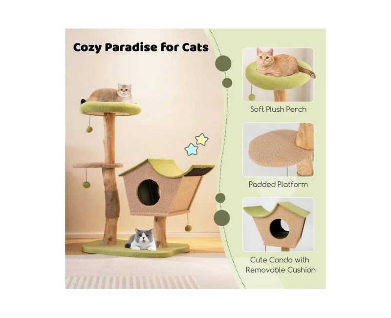 Aostirmotor 43" Wooden Cat Tree with Padded Top Perch for Indoor Cats