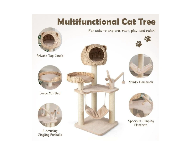 Aostirmotor Multi-Level Cat Tree with Condo, Hammock & Rotatable Hanging Balls