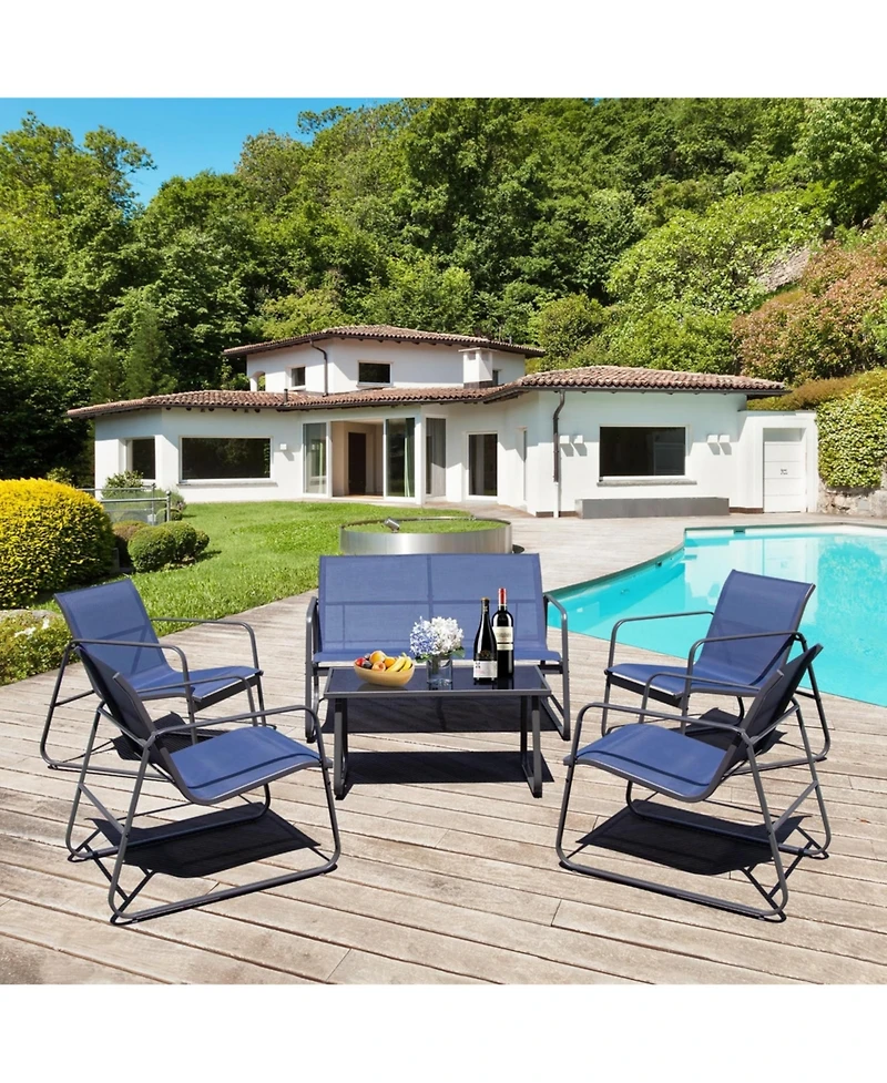 Yiortwo Patio Furniture Set Steel Textilene Sofa Set with Glass Table
