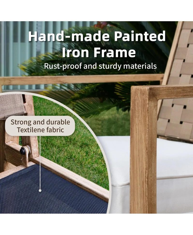 Yiortwo Set of 2 Patio Chairs with Cushions, Wood Grain Metal Outdoor Dining Chairs