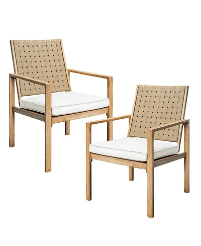 Yiortwo Set of 2 Patio Chairs with Cushions, Wood Grain Metal Outdoor Dining Chairs