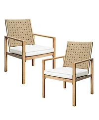Yiortwo Set of 2 Patio Chairs with Cushions, Wood Grain Metal Outdoor Dining Chairs