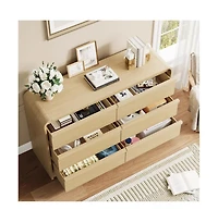gaomon 6 Drawer Dresser for Bedroom, 47 Inch Wooden Chest of Drawers with Curved Design, Modern Closet Storage Cabinet Living Room