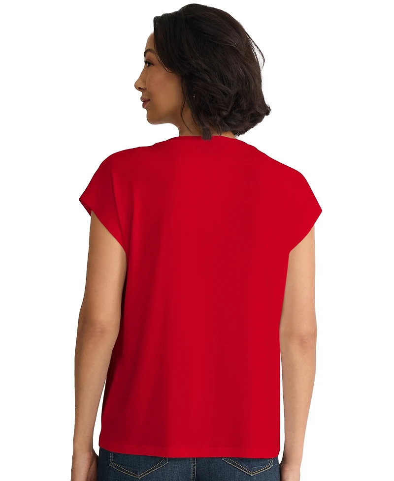 Jones New York Women's Extended Shoulder Lace-Up Top