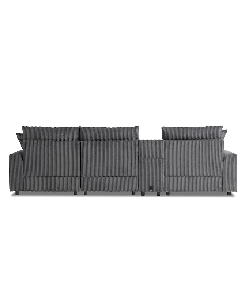 Streamdale Furniture Corduroy Sectional Sofa with Bluetooth, Usb, Cup Holders, Storage, Ottoman, Cloud Seat
