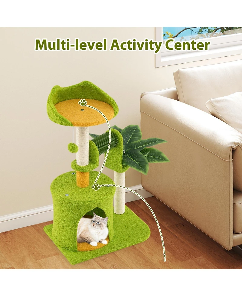 Cozito Cat Tree 31 Inch Cute Palm Shape with Artificial Leaves