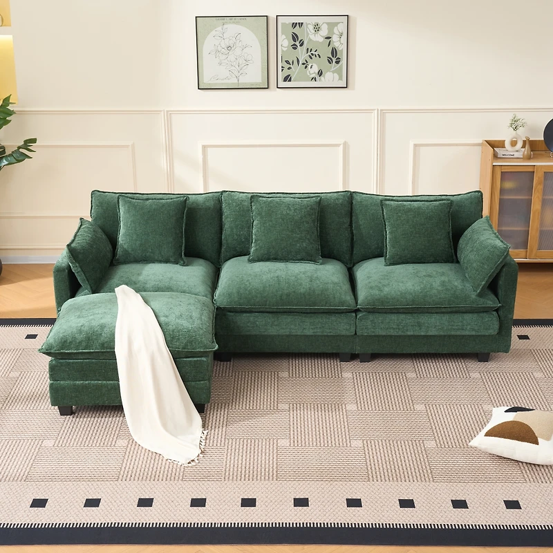 Streamdale Furniture 3 Seat Fabric Storage Ottoman L Shaped Sectional Couch with Footrest