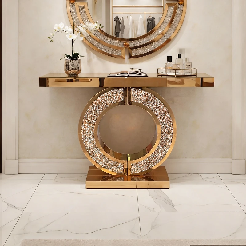 Streamdale Furniture Mirrored Console Table with Crushed Diamond Inlay.