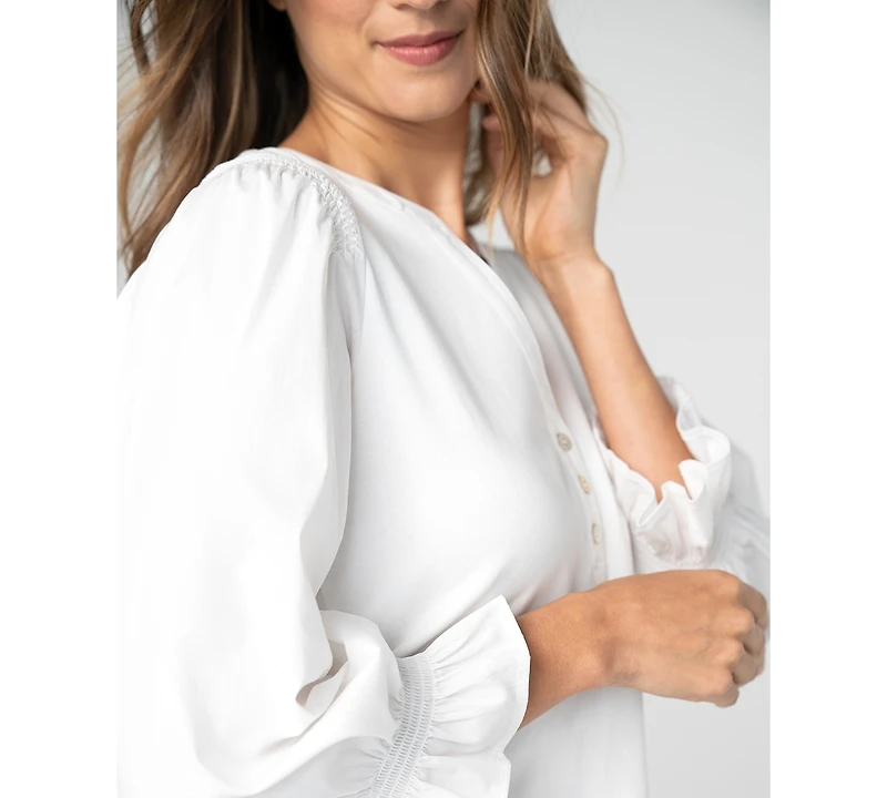 Liverpool Los Angeles Petite Modified V-Neck Blouse
