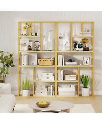 Gymax 2 Piece 71 Inch 5 Tier Tall Bookshelf with Open Storage Shelves Metal Frame for Bedroom
