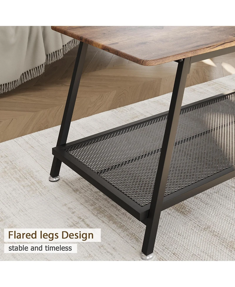 homfan Coffee Table, 2-Tier Center Table with Wood Legs and Thickened Top, Living Room with Rounded Corners, Side Table for Office