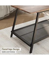 homfan Coffee Table, 2-Tier Center Table with Wood Legs and Thickened Top, Living Room with Rounded Corners, Side Table for Office