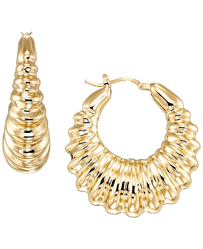 Italian Gold Polished Shrimp Texture Hoop Earrings in 10k Yellow Gold