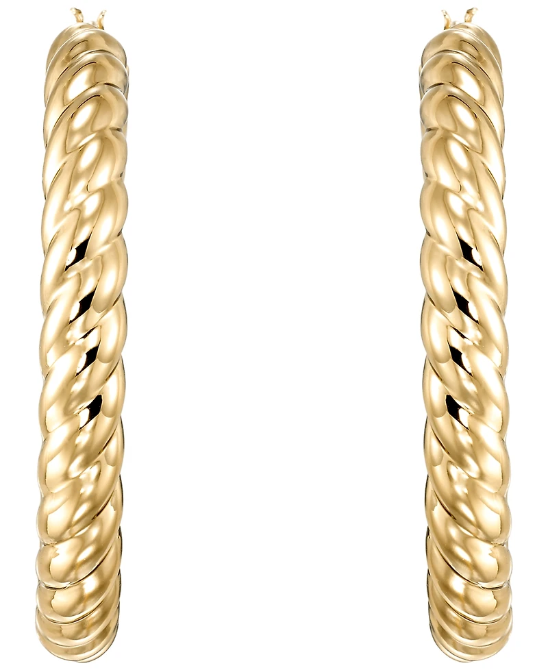 Italian Gold Twist Round Rope Hoop Earrings in 10k Yellow Gold