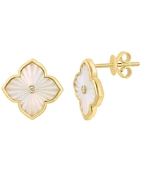 Effy Collection Simulated Pearl (12mm) & Diamond Accent (0.04 ct. t.w.) Earrings in Gold Over Silver