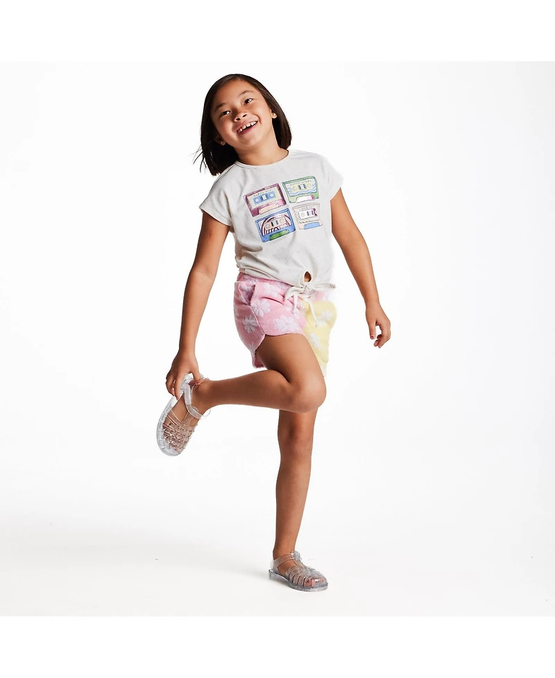 Andy & Evan Big Girls White Cassette Tie Front Graphic Tee