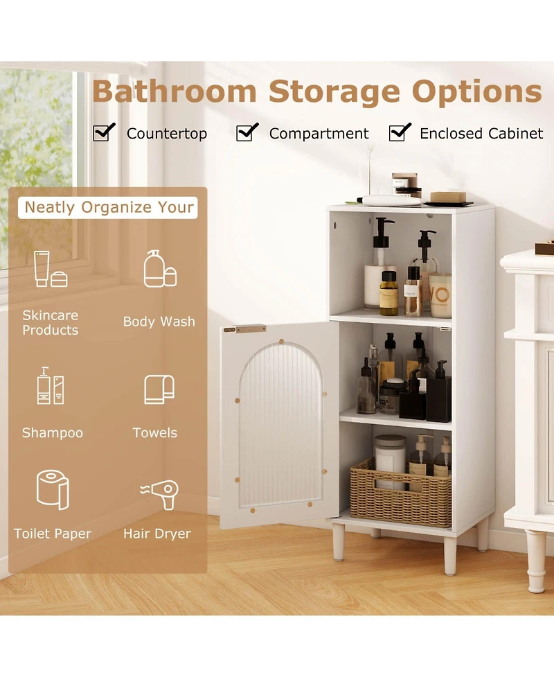 Costway Status Bathroom Floor Cabinet Wood Side Storage Organizer with Adjustable Shelf