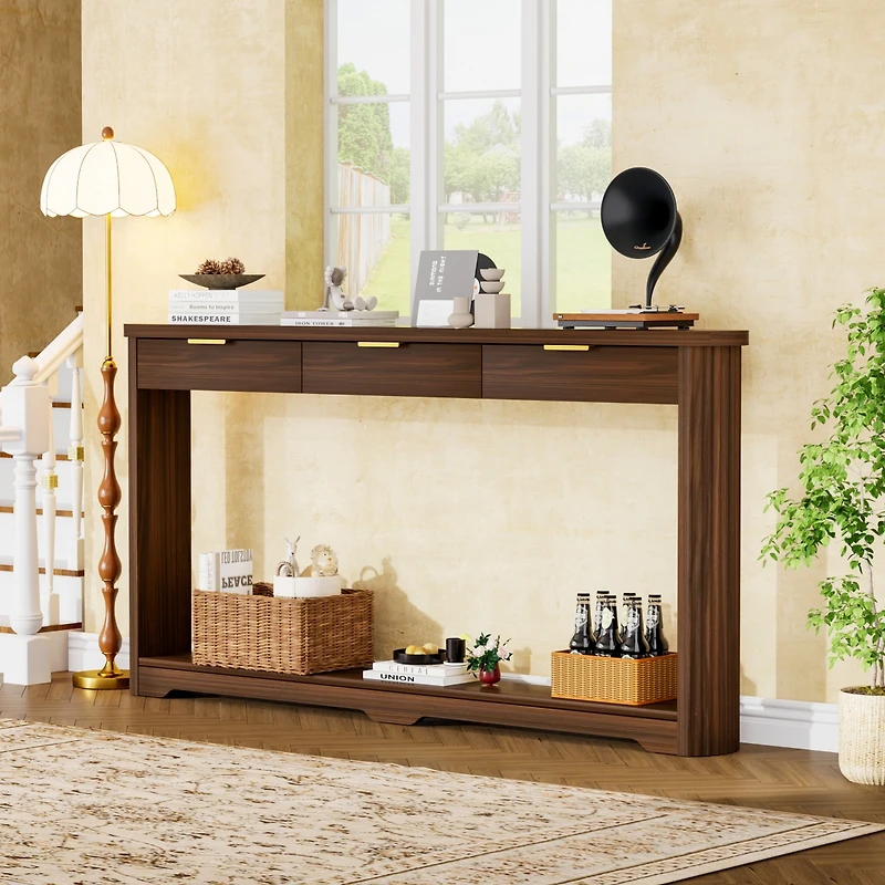 Streamdale Furniture Walnut Wavy Storage Table with Drawers