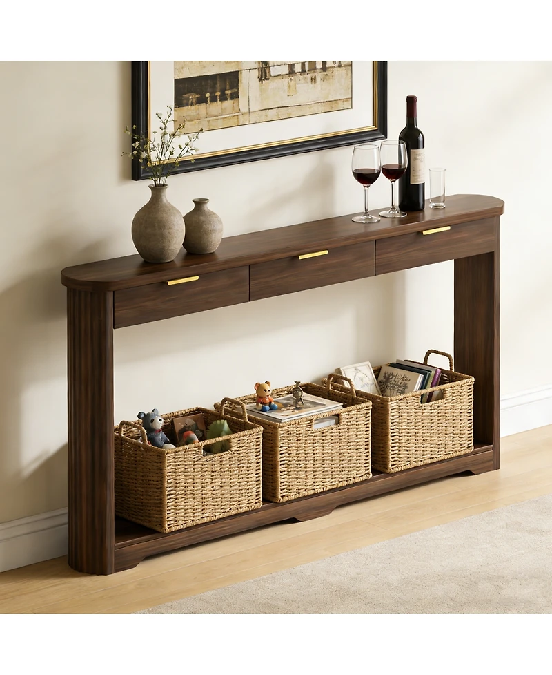 Streamdale Furniture Walnut Wavy Storage Table with Drawers