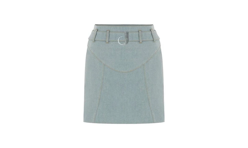 Jendue Women's Monte Belted Denim Skirt - Light Wash Mini