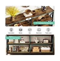 Slickblue Industrial Console Table with 3 Storage Shelves for Living Room and Foyer Use-Rustic Brown