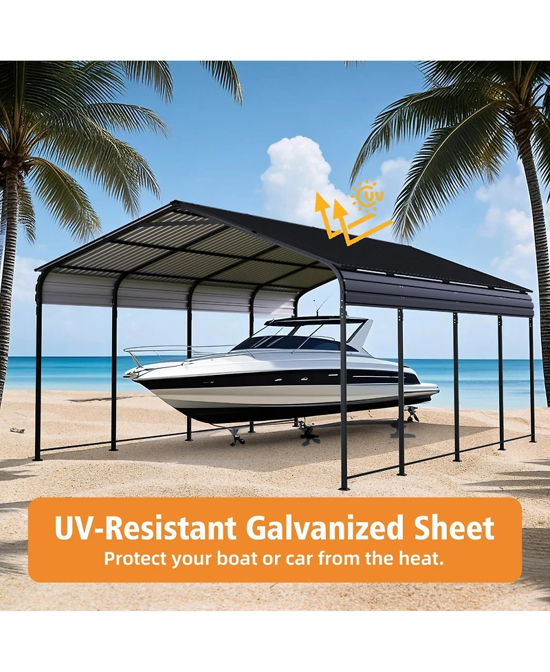 Mondawe 12 x 20 Feet Heavy Duty Metal Carport With Galvanized Steel Roof, Outdoor Shelter For Vehicles
