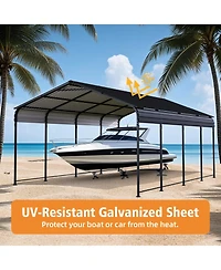 Mondawe 12 x 20 Feet Heavy Duty Metal Carport With Galvanized Steel Roof, Outdoor Shelter For Vehicles