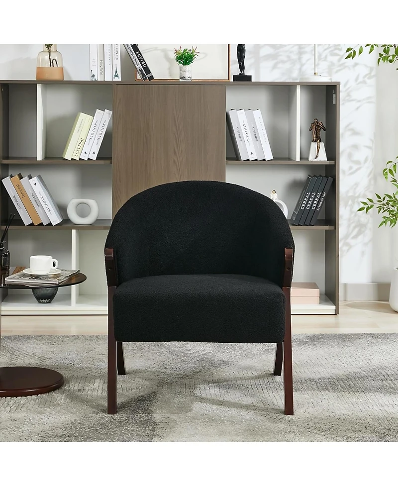gaomon Accent Chair Mid Century Modern Chair Teddy Living Room Chairs with Wood Frame Comfy Upholstered Reading Side Chair Easy Assembly