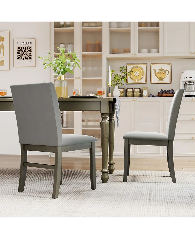 Slickblue Set of 2 High Back Upholstered Dining Chairs with Durable Rubber Wood Legs