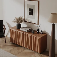 Streamdale Furniture Mid-Century 4-Door Sideboard Buffet Cabinet with 3D Doors, Walnut