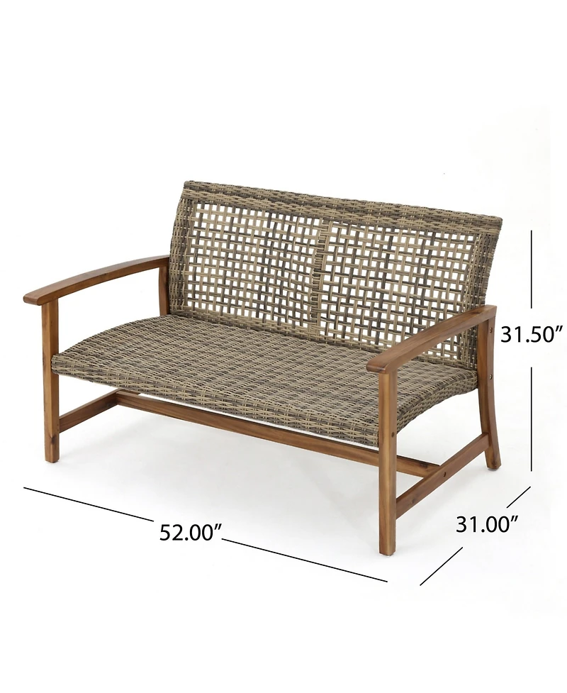 Mondawe Outdoor Wood Wicker Loveseat - Patio Conversation Set for Backyard