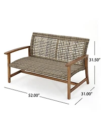 Mondawe Outdoor Wood Wicker Loveseat - Patio Conversation Set for Backyard