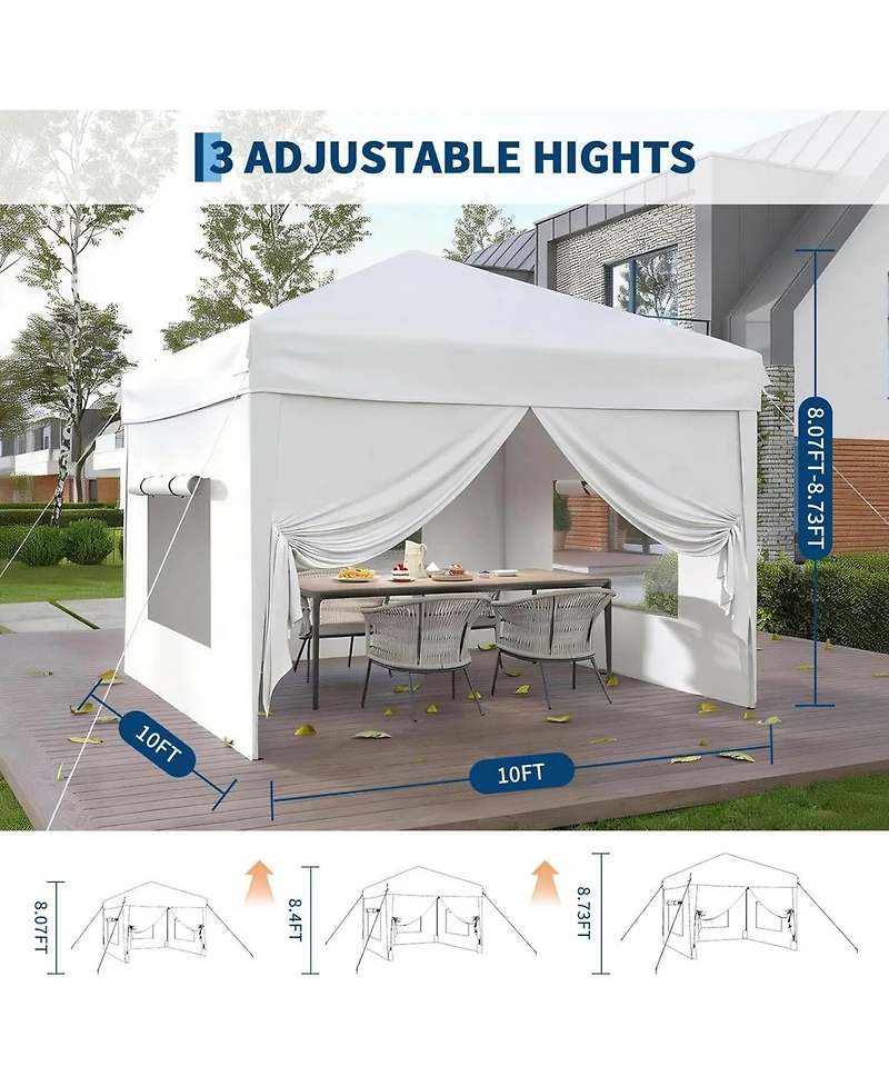 gaomon 10x10Feet Outdoor Pop Up Tent Canopy With 4 Sidewalls SandBag And Carry Bag For Camping, Backyard Parties